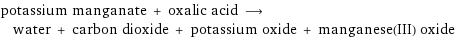 potassium manganate + oxalic acid ⟶ water + carbon dioxide + potassium oxide + manganese(III) oxide