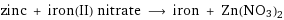 zinc + iron(II) nitrate ⟶ iron + Zn(NO3)2