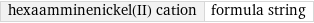 hexaamminenickel(II) cation | formula string