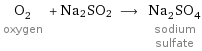 O_2 oxygen + Na2SO2 ⟶ Na_2SO_4 sodium sulfate
