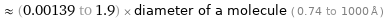  ≈ (0.00139 to 1.9) × diameter of a molecule ( 0.74 to 1000 Å )