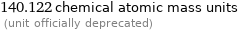 140.122 chemical atomic mass units  (unit officially deprecated)