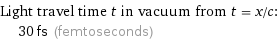 Light travel time t in vacuum from t = x/c:  | 30 fs (femtoseconds)