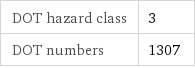 DOT hazard class | 3 DOT numbers | 1307