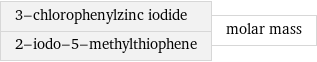 3-chlorophenylzinc iodide 2-iodo-5-methylthiophene | molar mass