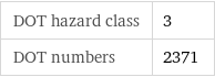 DOT hazard class | 3 DOT numbers | 2371