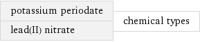 potassium periodate lead(II) nitrate | chemical types