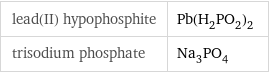 lead(II) hypophosphite | Pb(H_2PO_2)_2 trisodium phosphate | Na_3PO_4