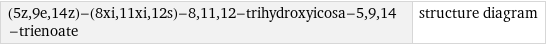 (5z, 9e, 14z)-(8xi, 11xi, 12s)-8, 11, 12-trihydroxyicosa-5, 9, 14-trienoate | structure diagram