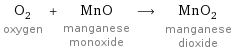 O_2 oxygen + MnO manganese monoxide ⟶ MnO_2 manganese dioxide