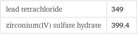 lead tetrachloride | 349 zirconium(IV) sulfate hydrate | 399.4