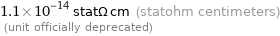 1.1×10^-14 statΩ cm (statohm centimeters)  (unit officially deprecated)