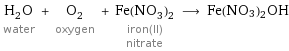 H_2O water + O_2 oxygen + Fe(NO_3)_2 iron(II) nitrate ⟶ Fe(NO3)2OH