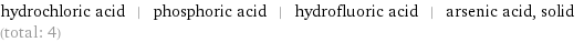 hydrochloric acid | phosphoric acid | hydrofluoric acid | arsenic acid, solid (total: 4)