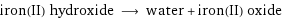 iron(II) hydroxide ⟶ water + iron(II) oxide