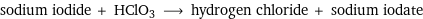 sodium iodide + HClO3 ⟶ hydrogen chloride + sodium iodate