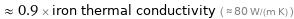  ≈ 0.9 × iron thermal conductivity ( ≈ 80 W/(m K) )