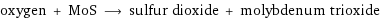 oxygen + MoS ⟶ sulfur dioxide + molybdenum trioxide