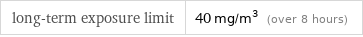 long-term exposure limit | 40 mg/m^3 (over 8 hours)