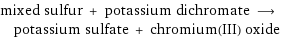 mixed sulfur + potassium dichromate ⟶ potassium sulfate + chromium(III) oxide