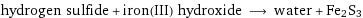 hydrogen sulfide + iron(III) hydroxide ⟶ water + Fe2S3