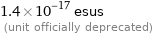 1.4×10^-17 esus  (unit officially deprecated)