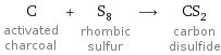 C activated charcoal + S_8 rhombic sulfur ⟶ CS_2 carbon disulfide