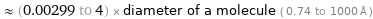  ≈ (0.00299 to 4) × diameter of a molecule ( 0.74 to 1000 Å )