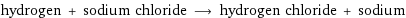 hydrogen + sodium chloride ⟶ hydrogen chloride + sodium