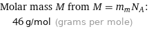 Molar mass M from M = m_mN_A:  | 46 g/mol (grams per mole)