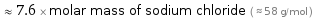  ≈ 7.6 × molar mass of sodium chloride ( ≈ 58 g/mol )