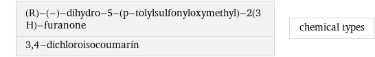 (R)-(-)-dihydro-5-(p-tolylsulfonyloxymethyl)-2(3 H)-furanone 3, 4-dichloroisocoumarin | chemical types