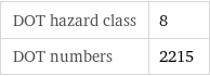 DOT hazard class | 8 DOT numbers | 2215