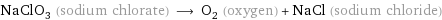 NaClO_3 (sodium chlorate) ⟶ O_2 (oxygen) + NaCl (sodium chloride)