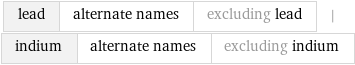 lead | alternate names | excluding lead | indium | alternate names | excluding indium