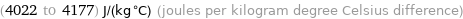 (4022 to 4177) J/(kg °C) (joules per kilogram degree Celsius difference)