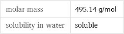 molar mass | 495.14 g/mol solubility in water | soluble