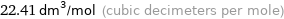 22.41 dm^3/mol (cubic decimeters per mole)