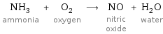 NH_3 ammonia + O_2 oxygen ⟶ NO nitric oxide + H_2O water