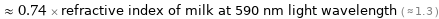  ≈ 0.74 × refractive index of milk at 590 nm light wavelength ( ≈ 1.3 )