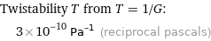 Twistability T from T = 1/G:  | 3×10^-10 Pa^(-1) (reciprocal pascals)