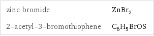 zinc bromide | ZnBr_2 2-acetyl-3-bromothiophene | C_6H_5BrOS