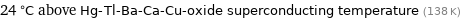 24 °C above Hg-Tl-Ba-Ca-Cu-oxide superconducting temperature (138 K)