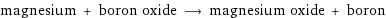 magnesium + boron oxide ⟶ magnesium oxide + boron