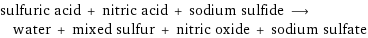 sulfuric acid + nitric acid + sodium sulfide ⟶ water + mixed sulfur + nitric oxide + sodium sulfate