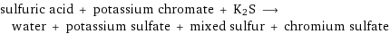 sulfuric acid + potassium chromate + K2S ⟶ water + potassium sulfate + mixed sulfur + chromium sulfate