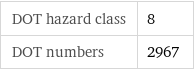 DOT hazard class | 8 DOT numbers | 2967