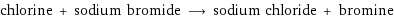 chlorine + sodium bromide ⟶ sodium chloride + bromine