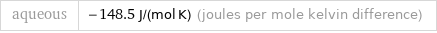 aqueous | -148.5 J/(mol K) (joules per mole kelvin difference)