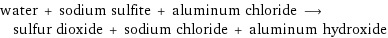 water + sodium sulfite + aluminum chloride ⟶ sulfur dioxide + sodium chloride + aluminum hydroxide